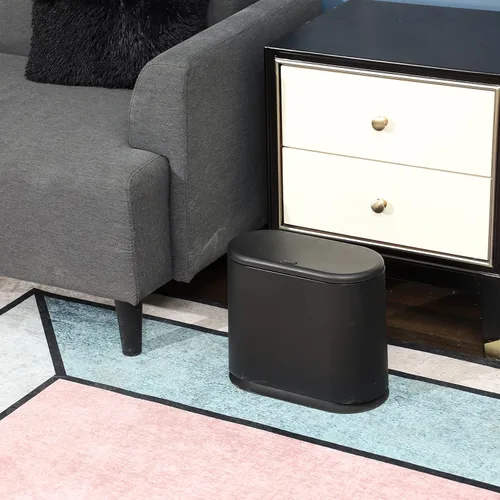 Miniatura 6 de Basurero delgado negro de 12 litros con tapa superior de presión, cubo de basura de cocina a prueba de mascotas y perros, cubo de basura delgado
