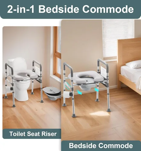 Miniatura 2 de HOMLAND - Asiento elevado para inodoro con asas, elevador de asiento de inodoro de 500 lb elegible para FSA HSA para personas mayores con bandeja