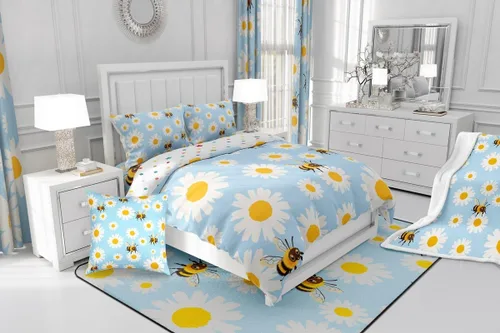 Miniatura 8 de Erosebridal Juego de edredón de abeja de dibujos animados, tamaño individual, juego de ropa de cama floral de margarita blanca lisa para niños