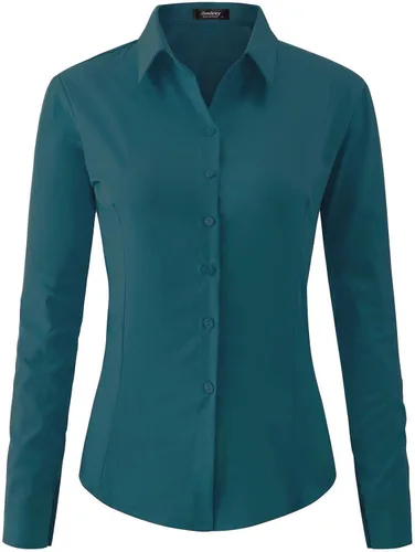 Miniatura 12 de Jonivey - Camisa de vestir de manga larga elástica con botones para mujer, suave, sin arrugas, para trabajo, casual, negocios, oficina