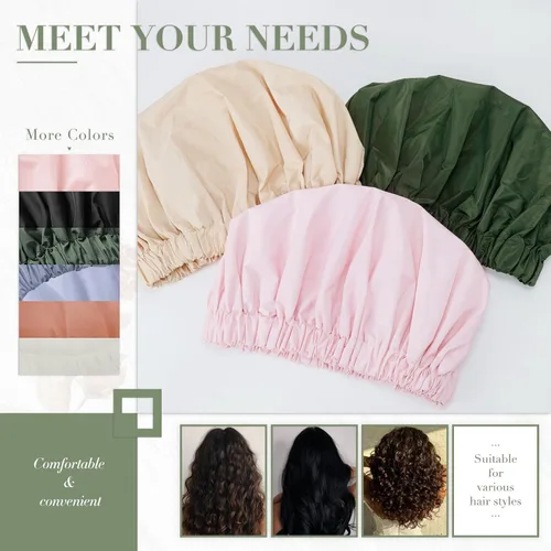 Miniatura 4 de Gorro de ducha reutilizable para mujer, grande, impermeable, lavable, banda elástica, accesorios de baño, sombrero para cabello largo, trenzas Beige