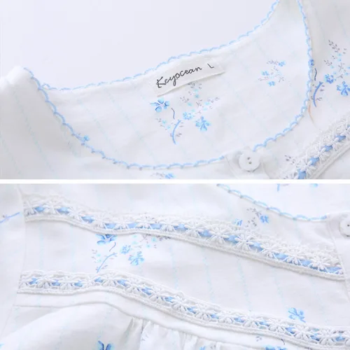 Miniatura 9 de Keyocean Elegantes camisones para mujer, suaves, 100% algodón, cómodos, ligeros, de manga larga, para mujeres mayores