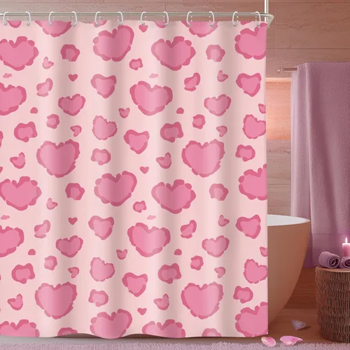 Miniatura 16 de Riyidecor Cortina de Ducha con Estampado de Leopardo Negro y Rosa Cabina Pequeña RV Estrecha Linda Femenina Moderna Trendy Simple Guepardo 36Wx72H