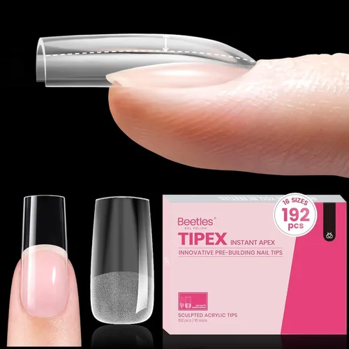 Miniatura 9 de Beetles Tipex - Uñas postizas con ápice instantáneo, 192 uñas, preconstruidas y pregrabadas, largas, cuadradas, fuertes y gruesas, uñas postizas a
