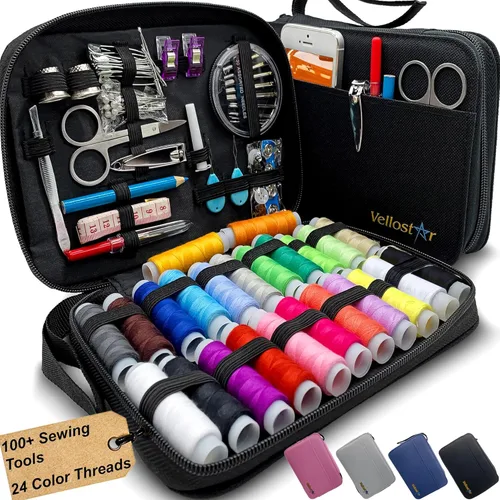 Miniatura 12 de Kit de costura para adultos con suministros y accesorios de costura, kit de costura a mano básico para pequeñas reparaciones, kit de costura