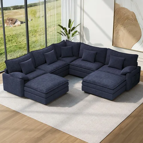 Miniatura 57 de Vesgantti 2 Piece Loveseat & 3 Seater Sofa Set, Modular Cloud Couch, Beige