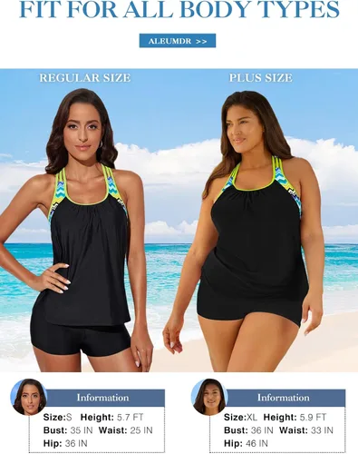 Miniatura 4 de Traje de baño Aleumdr, tankini para mujer, parte superior push-up tipo blusa de tirantes delgados con estampado a rayas, espalda en T y short
