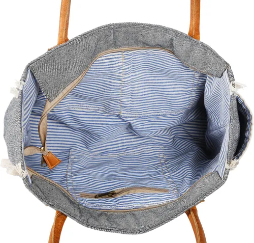 Miniatura 3 de KPL Sel De Mer Upcycled Canvas and leather Hand Bag Cowhide Tote Bag shopping bag carry on leather bag
