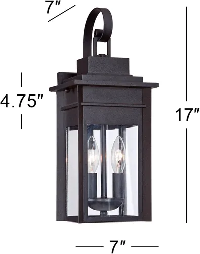 Miniatura 3 de Franklin Iron Works Bransford - Lámpara de pared rústica tradicional para exteriores, farol negro moteado gris, paneles de vidrio transparente de 17