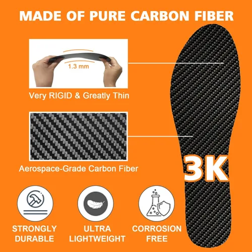 Miniatura 7 de Plantillas de fibra de carbono, 1 par de plantillas rígidas para aliviar el dolor, recuperación de la puntera de césped artrítico, Hallux rigidus