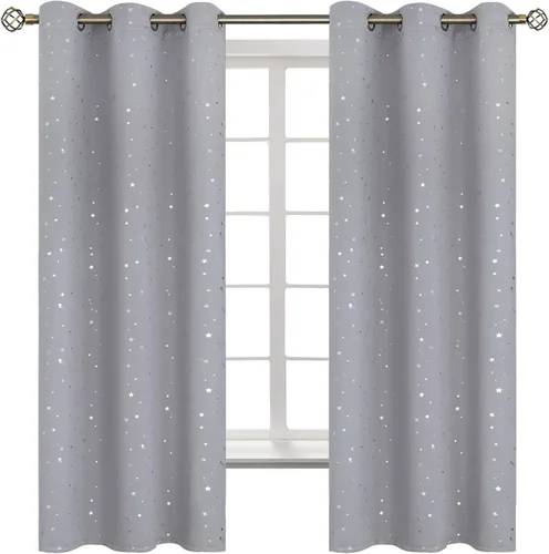 Miniatura 7 de BGment Cortinas opacas para dormitorio infantil, con aislamiento térmico, con ojales, estampado de estrellas plateadas, cortinas para oscurecer