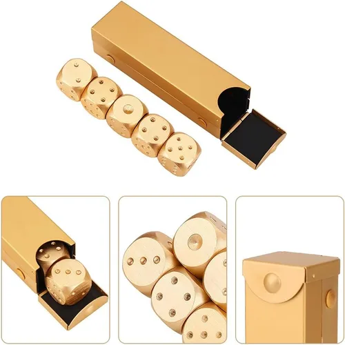 Miniatura 6 de Tiiyee Dados de aleación de aluminio, juego de 5 dados poliédricos de metal con estuche cuadrado, accesorio portátil de 6 caras, regalo
