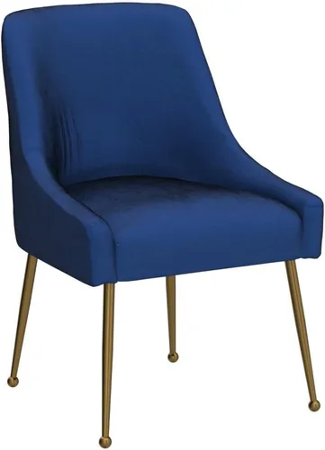 Miniatura 4 de Juego de 2 sillas de comedor de terciopelo, sillas de comedor tapizadas con patas de metal dorado pulido, sillas auxiliares de cocina de granja, Azul