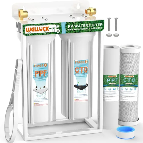 Miniatura 9 de WELLUCK Filtro de agua en línea para autocaravana que reduce el cloro y el olor, 2 paquetes de accesorios de filtro de manguera de agua para camping