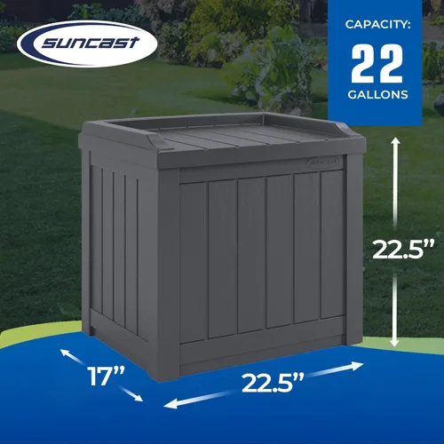 Miniatura 3 de Suncast Paquete de 2 cajas de almacenamiento pequeñas de 22 galones para interiores o exteriores, con atractivo asiento de banco y tapa reforzada