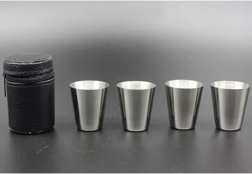 Miniatura 2 de 4 vasos de chupito de acero inoxidable de 1.0 fl oz (1 onza), vaso de chupito con una funda de transporte de piel sintética negra, para acampar al