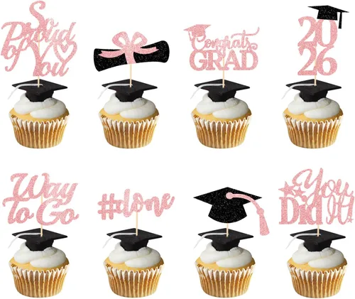 Miniatura 19 de Decoraciones de graduación 2026 azul, adornos para cupcakes de graduación 2026 azul y negro, suministros de decoración para cupcakes clase de 2026
