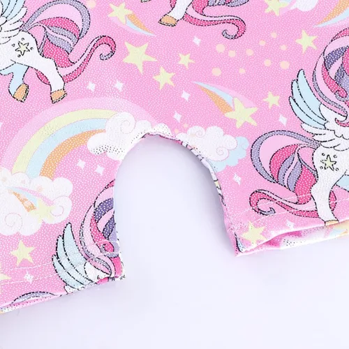Miniatura 5 de HOZIY - Leotardos de gimnasia con pantalones cortos brillantes para niñas pequeñas; estampados de unicornio, aurora, arco iris, sirena, dinosaurio