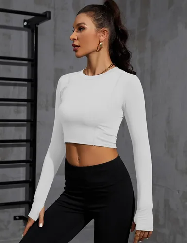 Miniatura 3 de Loovoo Camisetas de entrenamiento para mujer, paquete de 2 camisetas de manga corta o 1 pieza de compresión atlética de ajuste seco para yoga