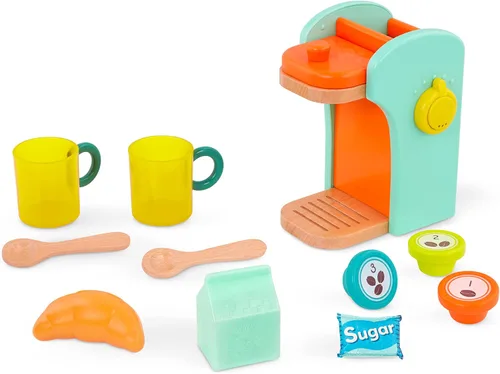 B. toys – Café au Play – Juego de simulación de cafetera de madera para niños – Juego de máquina de café de madera – 10 accesorios de juego de