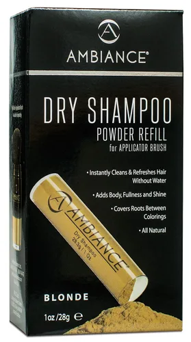 Ambiance Dry Shampoo 3 en 1 limpia, cubre y oculta. Absorbe aceite para refrescar el cabello, aumentar el cuerpo y el brillo. Cubre raíces y grises