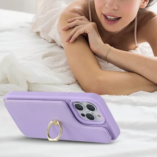 Miniatura 4 de Lipvina Funda para iPhone 14 Pro Max con tarjetero para mujer, funda para teléfono con correa, cordón cruzado, soporte de anillo, cierre a presión
