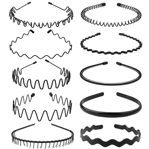 Miniatura 11 de Bandas de pelo de metal para hombres y mujeres, diademas de moda, banda de pelo ondulada negra, banda para la cabeza unisex, accesorios de cabello