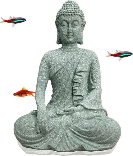 livelyfish Estatua de Buda para acuario, decoración asiática japonesa de pecera, figuras Zen Buda, escultura de Buda de piedra, adornos para