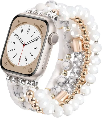 Miniatura 13 de VISOOM - Pulsera de cuentas boho compatible con Apple Watch Band de 40mm/38mm/41mm Series 9 8 7 SE; pulsera de moda de cuentas de cristal hecha a