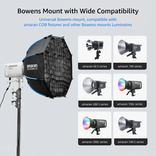 Miniatura 4 de amaran Octa Dome 60 Softbox, caja de luz grande de 23.6 in (2 pies) de montaje octogonal Bowens diseñada para configuraciones rápidas
