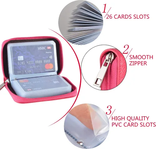 Miniatura 6 de Easyoulife billetera para tarjetas de crédito de cuero auténtico con espacio para 26 tarjetas