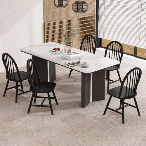 Miniatura 2 de Juego de 2 sillas de comedor de roble de 18 pulgadas, sillas Windsor de madera con respaldo de husillo para isla de cocina de campo