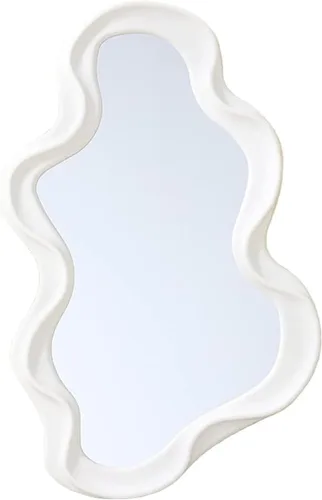 Mokoze Espejo de pared asimétrico, acento decorativo irregular para dormitorio, entrada, sala de estar, decoración estética blanca para montaje en