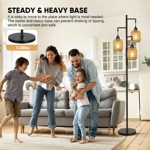 Miniatura 5 de ROTTOGOON Lámpara de Pie Bohemia Regulable - Lámpara de Pie de Ratán de Granja de 3 Luces para Sala de Estar, Lámparas de Pie Industriales tipo
