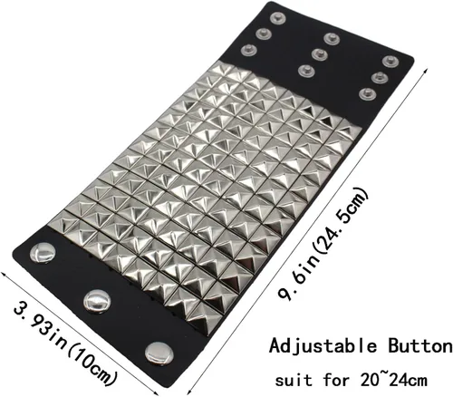 Miniatura 6 de Pulsera unisex de cuero punk, pulsera de motociclista de pirámide plateada para hombre