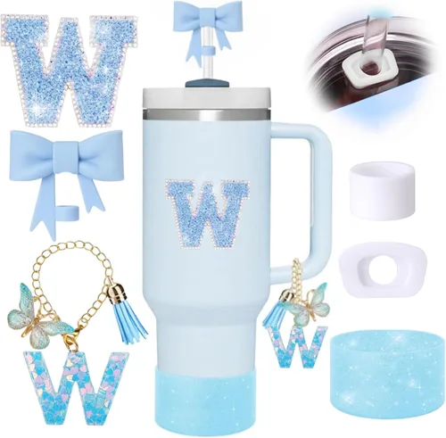 Miniatura 24 de Juego de 6 accesorios de copa Stanley color azul, adorno de pajilla con lazo para copa Stanley de 30 onzas, 40 onzas, incluye adorno de popote