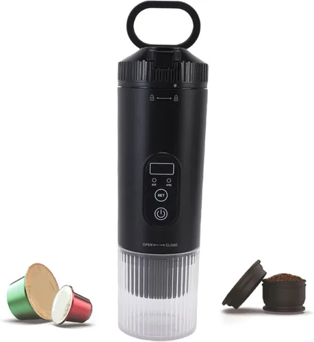 Bewinner Cafetera portátil, 21 bar, inalámbrica, calefacción, para viajes, camping, máquina de café expreso, portátil, funciona con pilas, para Negro