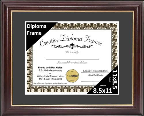 Miniatura 52 de Creative Picture Frames Marco para Diploma de Caoba con Borde Dorado de 12x16 pulgadas con Vidrio y Paspartú Negro y Colgadores de Pared Instalados