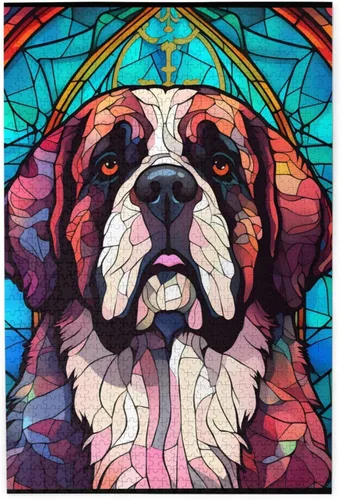 Miniatura 30 de Rompecabezas de Madera de Vidrio Colorido Manchado de Amantes de Perros Pastor Australiano de 1000 Piezas de Pintura Artística para Niños Adultos