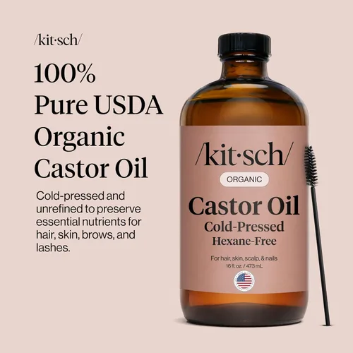 Miniatura 2 de Aceite de ricino orgánico Kitsch para el crecimiento del cabello - 100% aceite de ricino puro, botella de vidrio orgánica prensada en frío sin