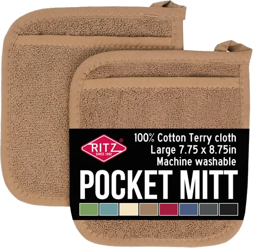 RITZ Guante de bolsillo de rizo y almohadilla caliente: resistente al calor inigualable, duradero 100% algodón, diseño ergonómico para un agarre