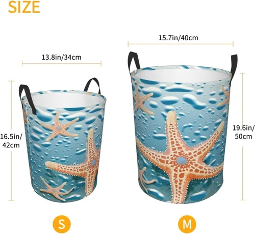 Miniatura 5 de Beautiful starfish print Circular Hamper Waterproof Storage Bin Organizer Basket Laundry Hamper With Handles For Clothes Toys Small