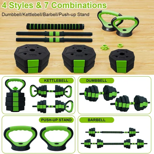 Miniatura 2 de Juego de mancuernas ajustables, juego de mancuernas 4 en 1 con conector, juego de pesas de pesas utilizadas como pesas rusas, pesas, soporte