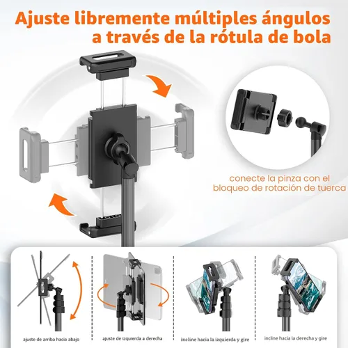 Miniatura 3 de XXZU Trípode de pie de 72 pulgadas para tablet, soporte para tablet con cabeza de bola de 360°, soporte de piso ajustable en altura con funda