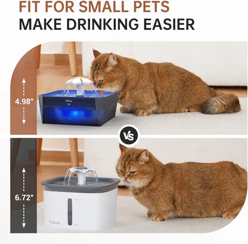 Miniatura 22 de Veken Fuente de agua para gatos pequeña apta para mascotas con bomba silenciosa, fácil de limpiar y montar, mini dispensador de agua para mascotas