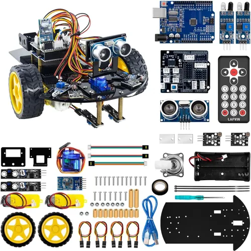 Miniatura 9 de Kit de chasis de coche robot inteligente LAFVIN 2WD con módulo ultrasónico, placa R3, compatible con control remoto y Arduino IDE, kit de bricolaje
