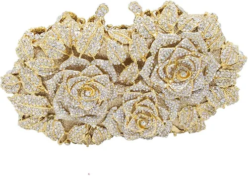 Boutique De FGG Bolsas de noche de cristal de flores deslumbrantes para mujer formal boda fiesta cóctel bolso de mano
