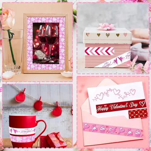 Miniatura 7 de SANNIX 12 rollos de cinta Washi para el día de San Valentín 15mm rojo y rosa cinta adhesiva de amor para San Valentín, cintas de carrocería