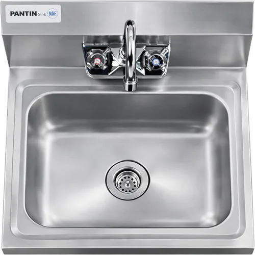 Miniatura 2 de Pantin Fregadero de mano comercial, fregadero de mano comercial de acero inoxidable para montaje en pared, fregadero de lavado de manos con grifo