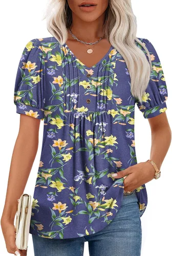 Miniatura 39 de Findsweet Blusas de túnica de verano para mujer, tops casuales y elegantes, manga corta, M-3XL